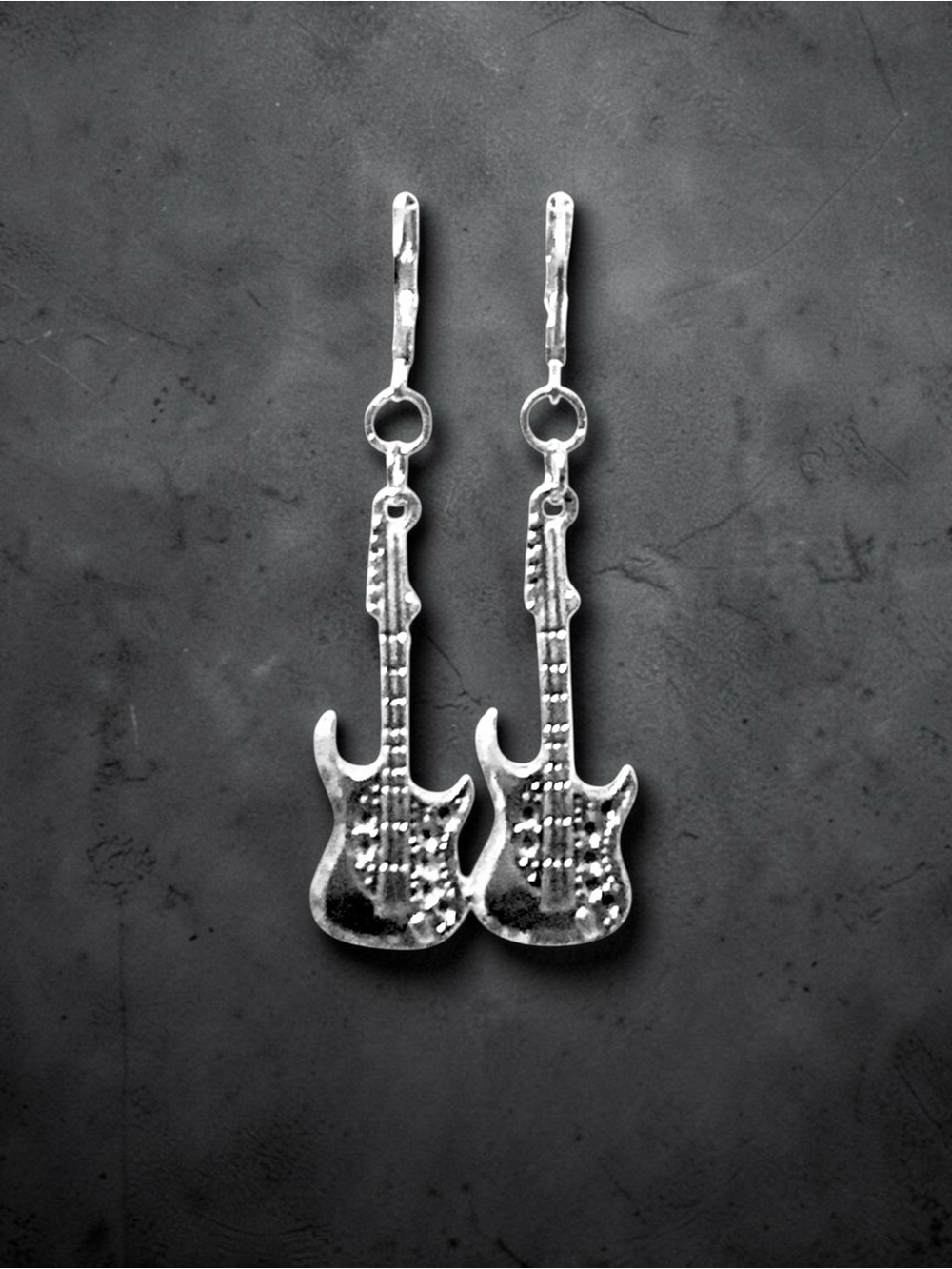 Silver tone Guitar Charm Drop Earrings - Women's Jewelry Handmade